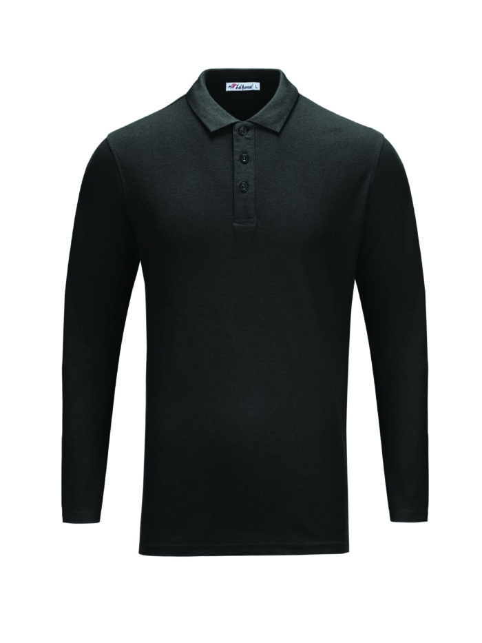 L02-01 Black - Honeycomb Classic Polo - Long Sleeved 210gsm